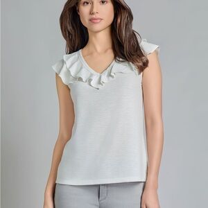 BRAND NEW Medium Jones New York Elegant White Ruffle Top